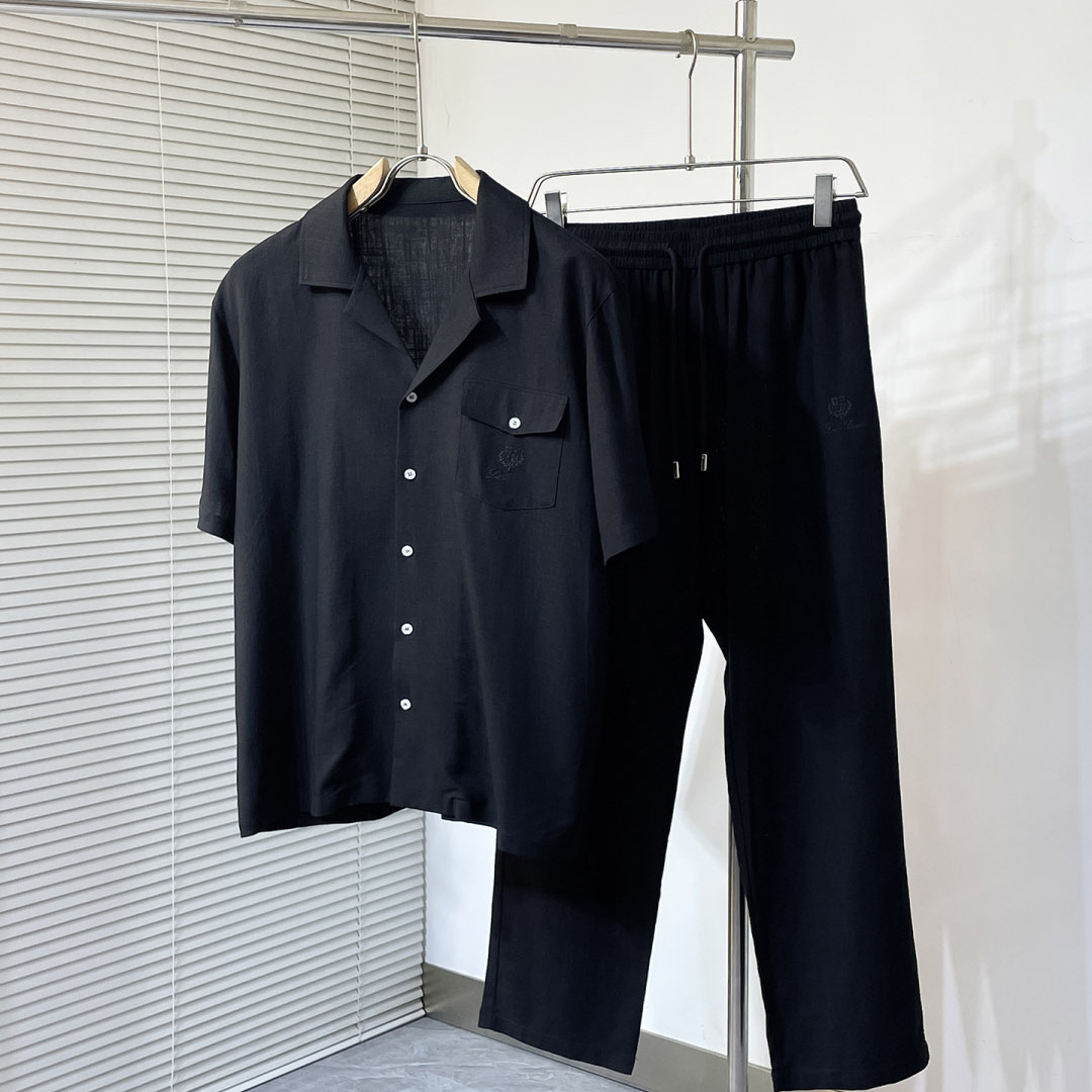 LP2025春夏新款男士休闲连帽外套衬衣+休闲裤套 M-XXXL