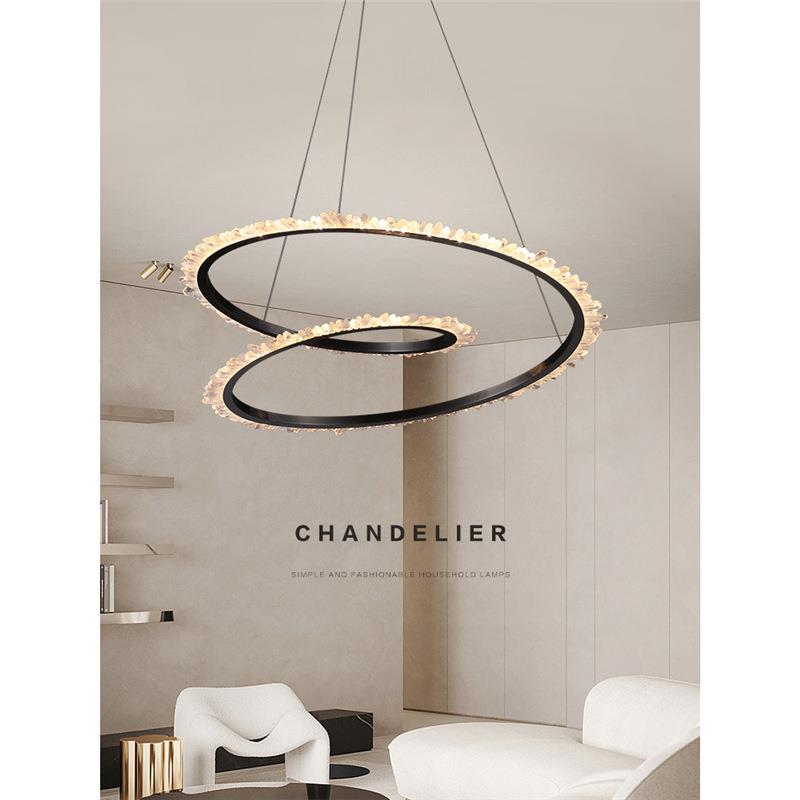 极简客厅吊灯天然水晶石设计师款家装餐厅灯房间主灯三色变光灯