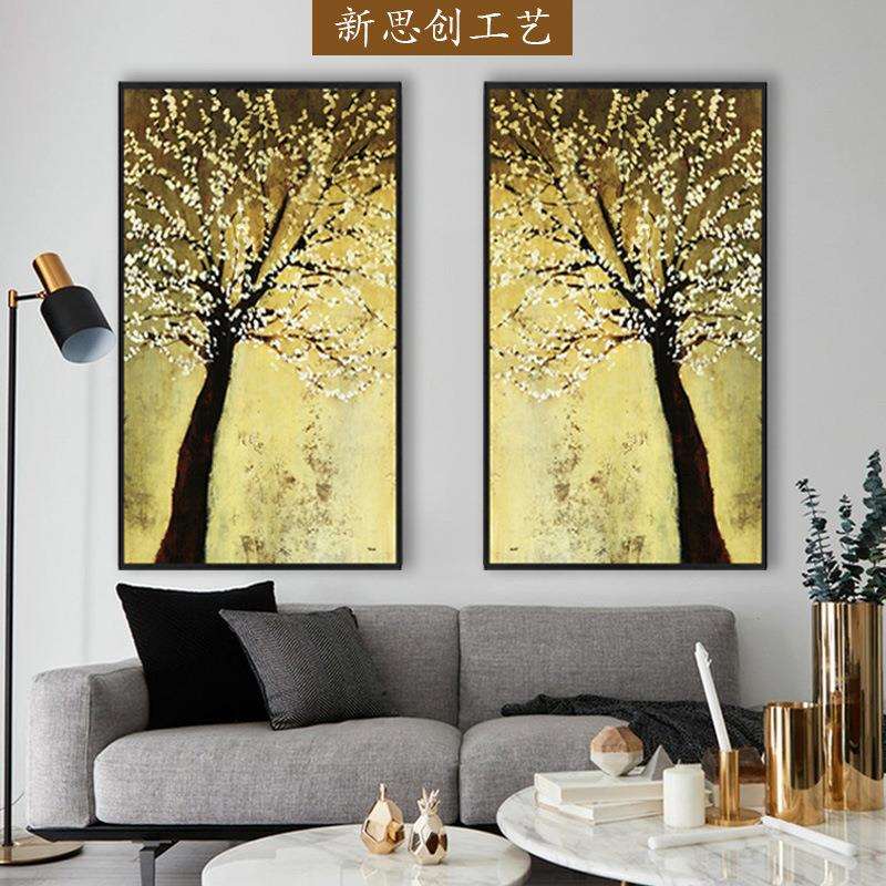 欧式抽象纯手工油画走廊招财树立体装饰画样板房酒店客房纯手绘画图片