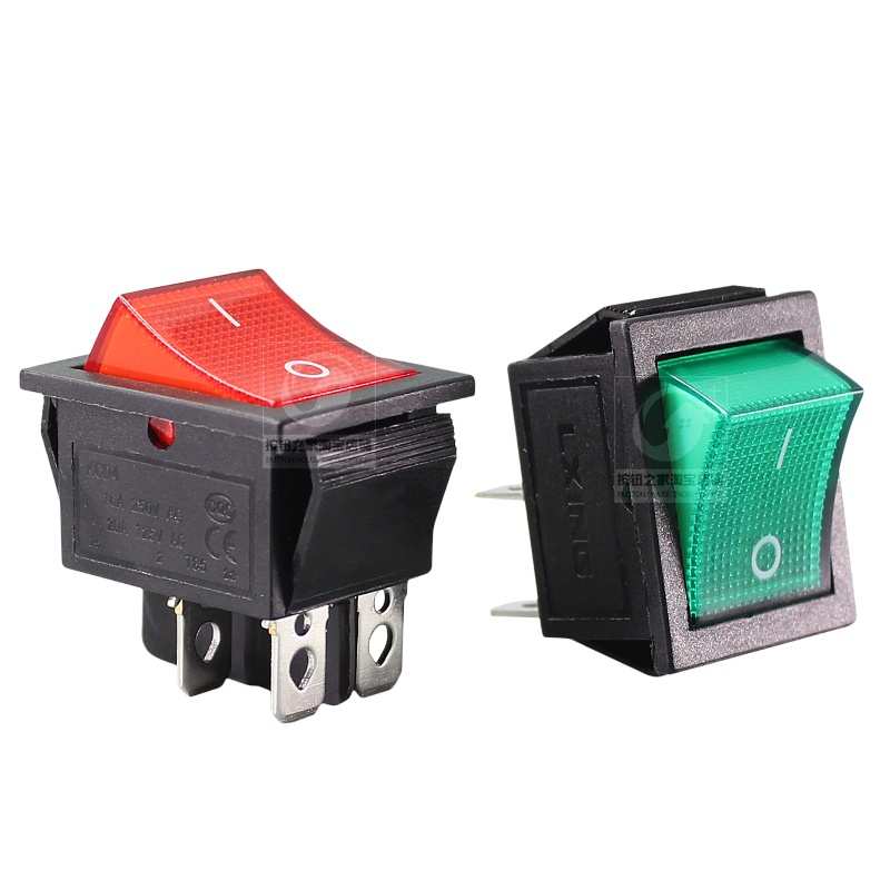 船型电源开关带灯按钮大功率4脚2档小型KCD4跑步机开关15A/250V