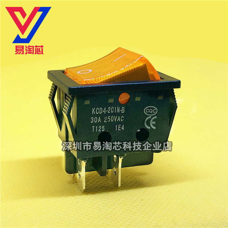 30a船型开关4脚2档红带灯电源翘板大开关大功率kcd4电焊机取暖器