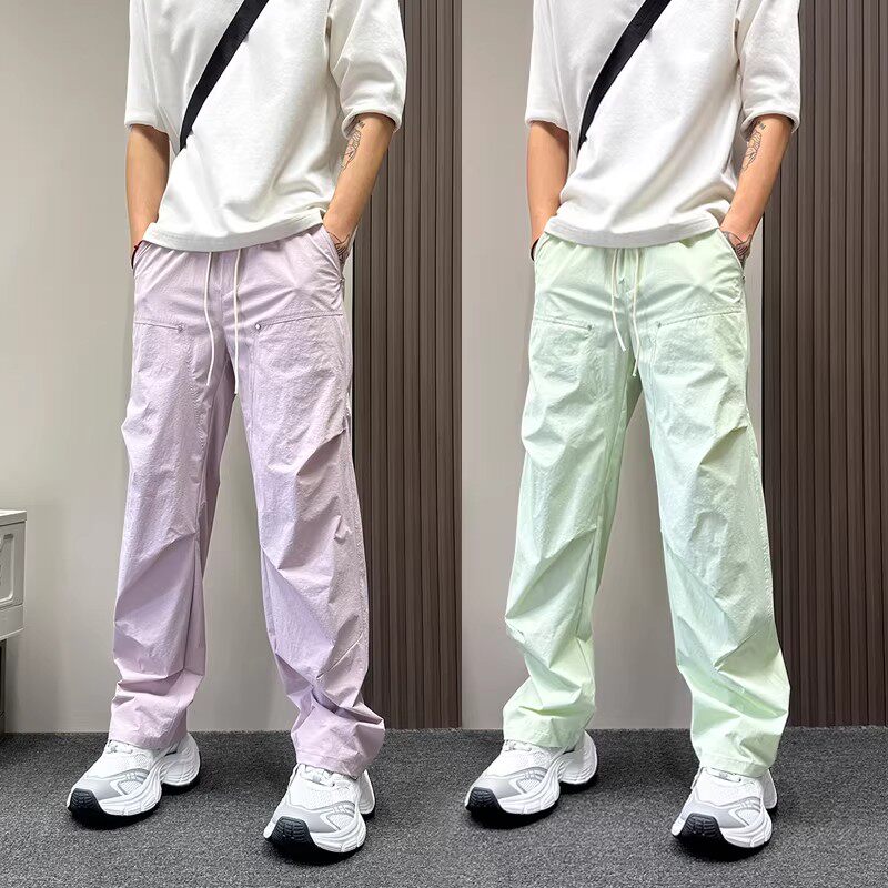 美式潮牌冰丝速干休闲裤男士夏季新款显瘦直筒裤子痞帅宽松运动裤