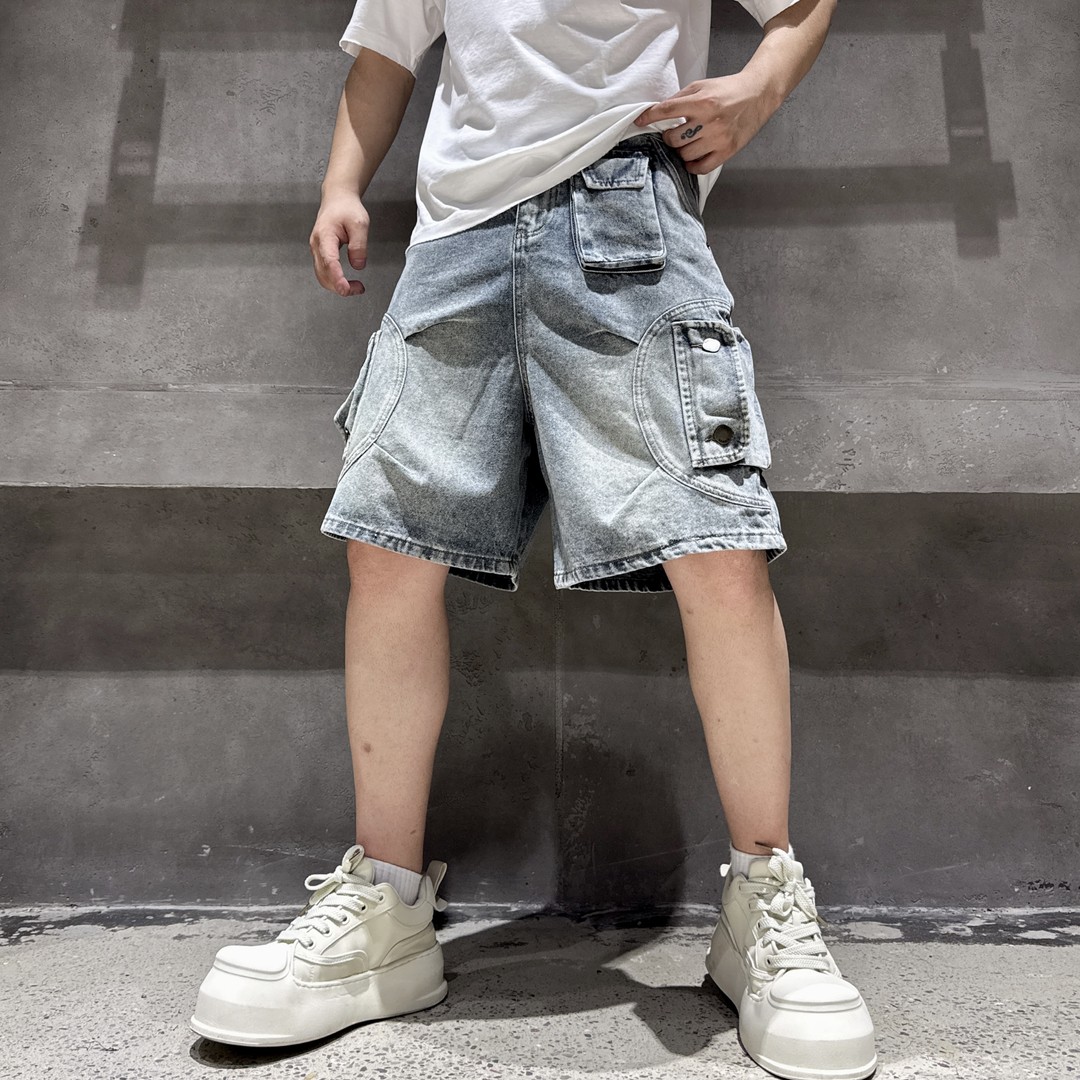 夏季宽松多口袋工装五分裤痞帅