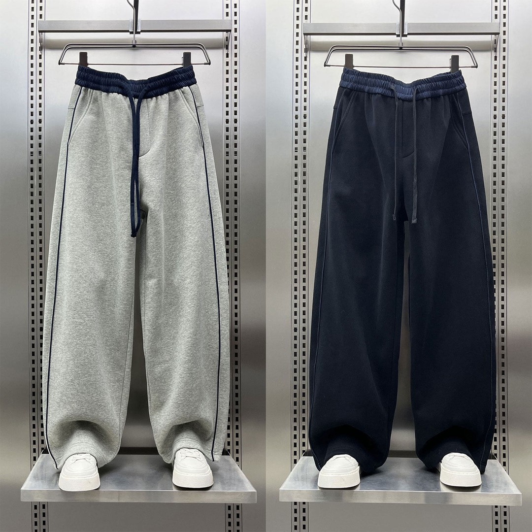慵懒风拼接条纹阔腿裤男