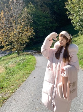 Beloved莫斯科的冬 三星可溯源大毛领棉服女装粉色加厚棉衣外套