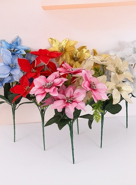 跨境新品热销仿真5头一品红圣诞花束家居装饰节日摆件假花批发