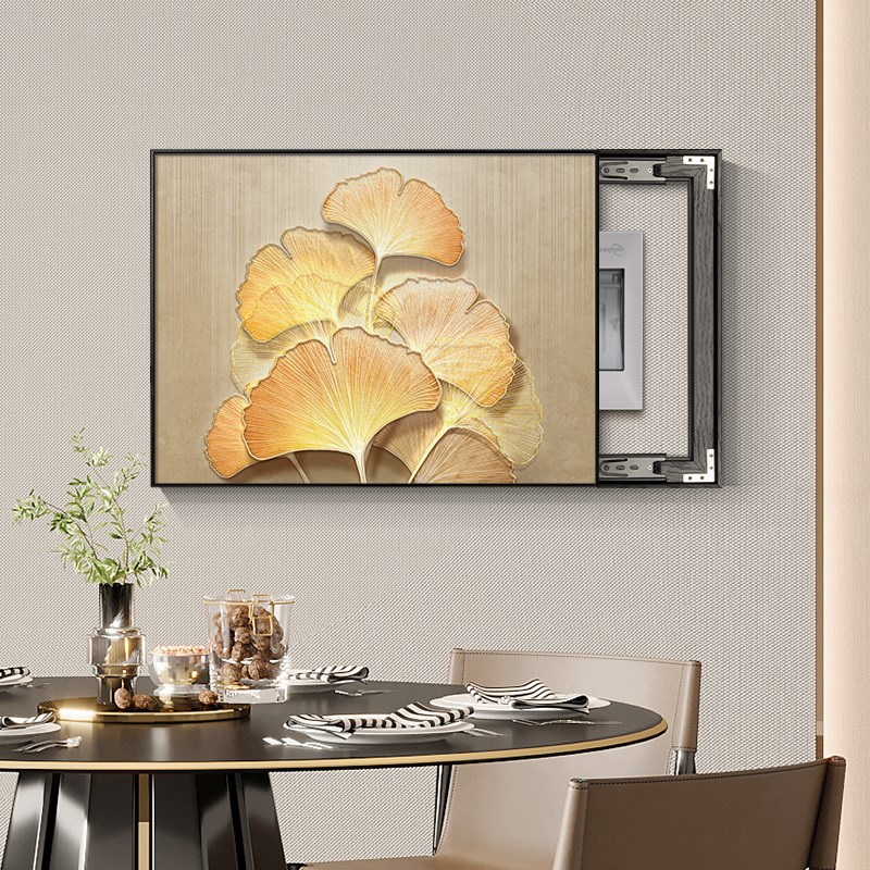 一叶暴富电表箱装饰画银杏叶现代高级感电闸箱壁画配电箱遮挡挂画