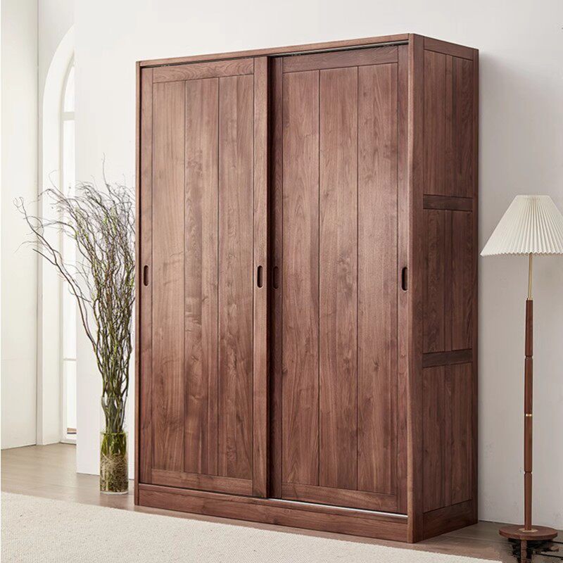 北美黑胡桃木衣柜日式简约推拉滑移门整体衣橱白橡木樱桃木衣柜