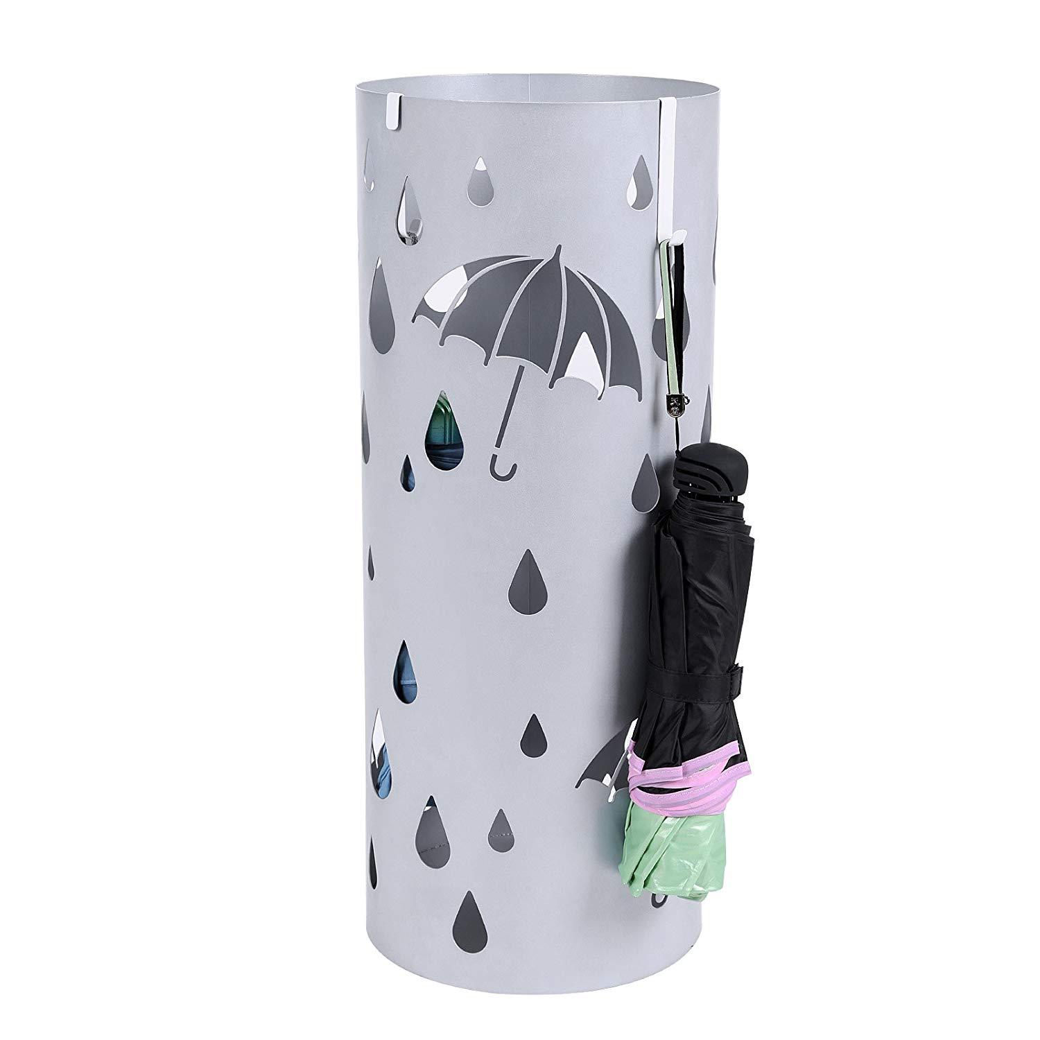 欧式铁艺雨伞桶/金属伞架银灰色伞架家庭办公室装饰与滴盘和挂钩