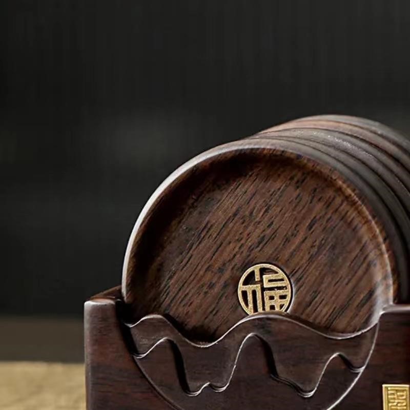 茶杯垫黑檀实木高端家用复古隔热垫木质轻奢简约茶杯托防滑杯托功