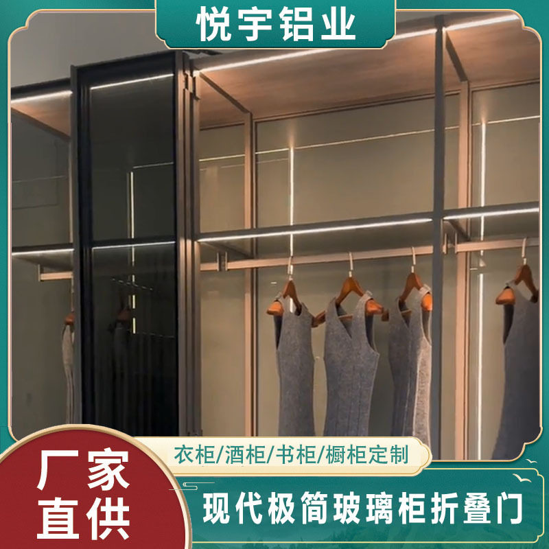 铝合金极窄玻璃柜门折叠门衣柜酒柜针式铰链玻璃门卧室衣帽间柜子