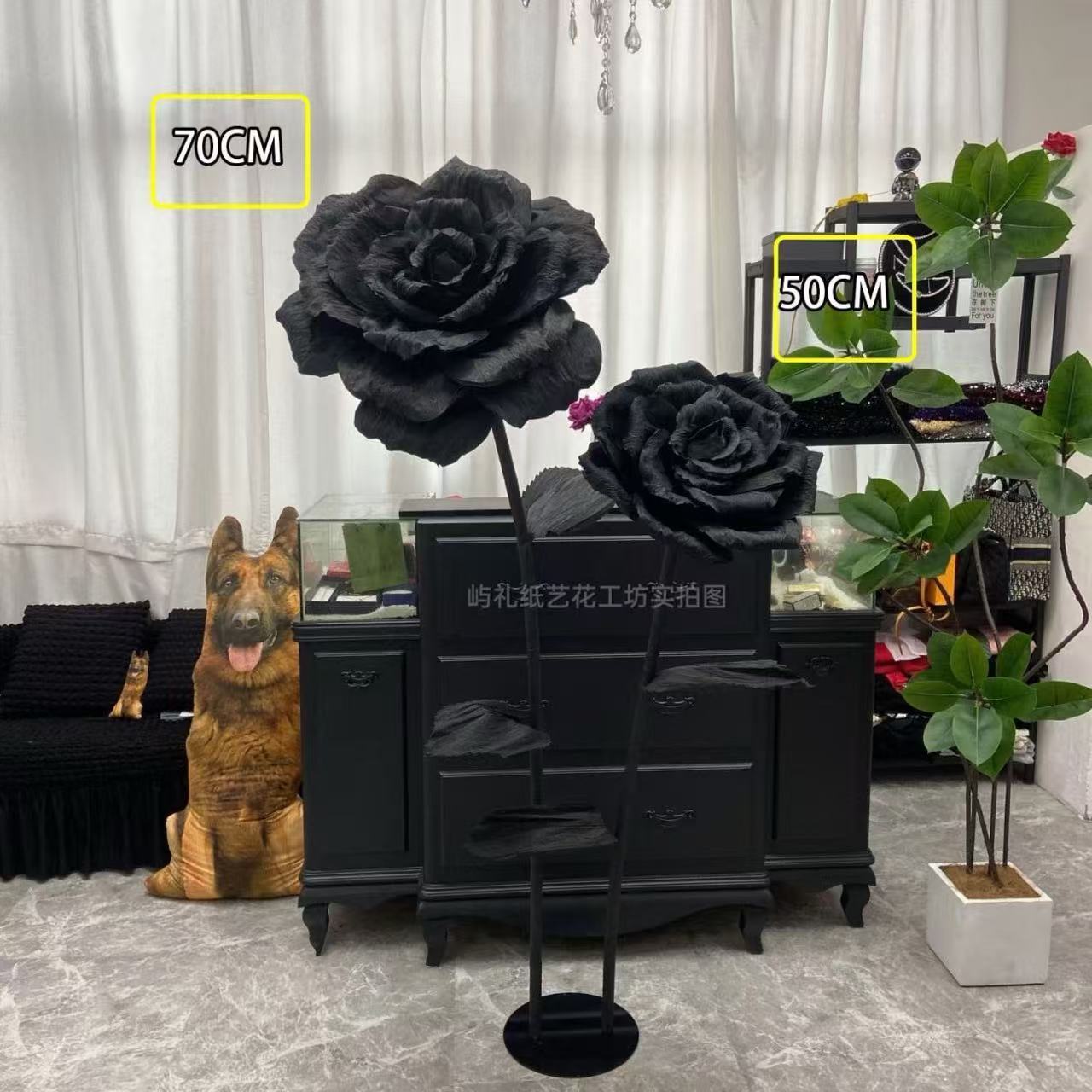 网红同款高级感黑色玫瑰巨型婚庆背景道具店面布置现场仿真花假花