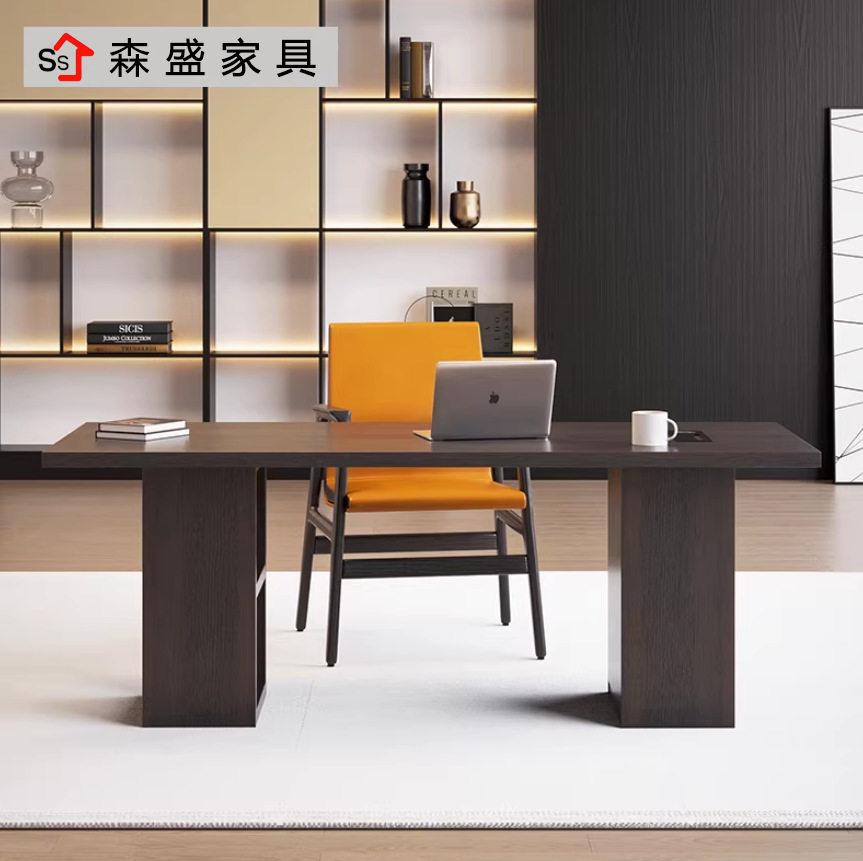 意式极简书桌轻奢现代实木设计师书房双人家用老板办公电脑桌商用