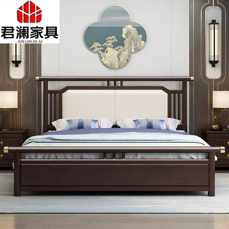 新中式实木软靠床1.8m1.5m主卧简约双人大床家用高箱储物婚床