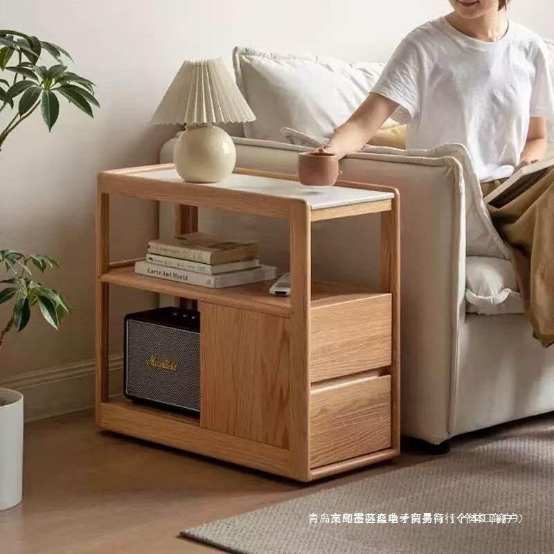 实木岩板北欧可移动沙发边几