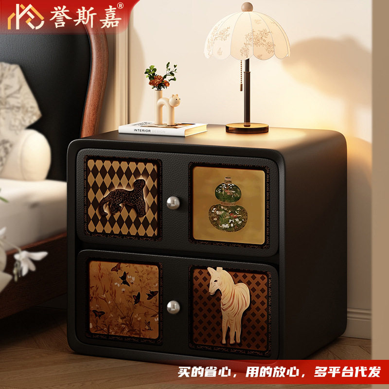 复古床头柜小型床头子家用创意黑白复古卧室中古风收纳储物床边柜