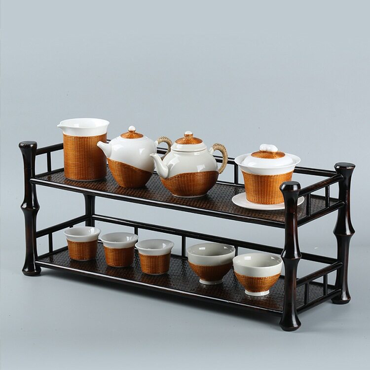 筇竹茶棚博古架摆件桌面竹编架茶杯架置物架茶桌杯架展示r*