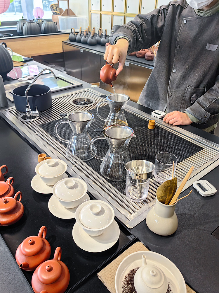 新中式茶饮不锈钢手冲茶台吧台定 制操作台茶饮店嵌入式沥水冲泡图片