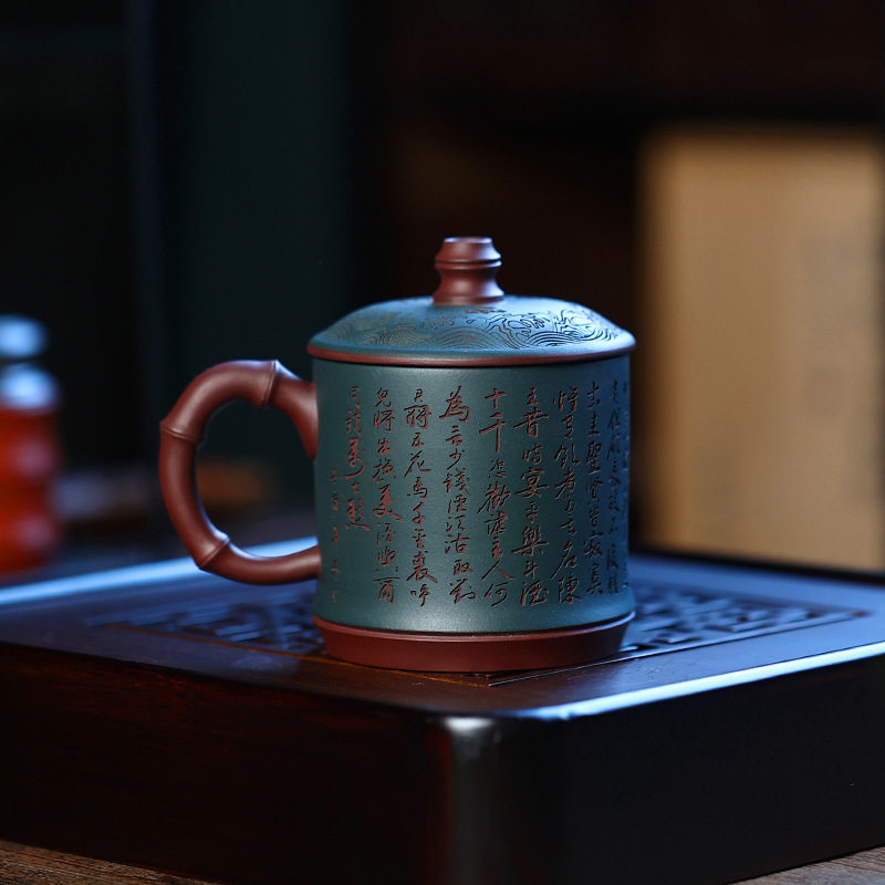 宜兴紫砂杯男士茶杯原矿泡茶将进酒杯子盖杯茶具竹节手作匠心