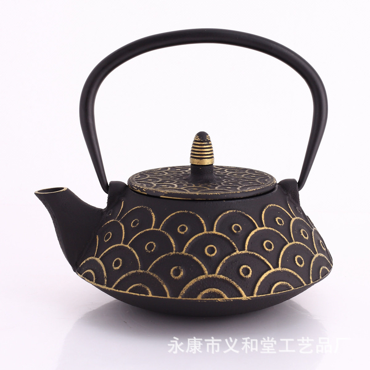 800毫升鱼鳞祥云纹日式铸铁茶壶搪瓷内壁生铁壶