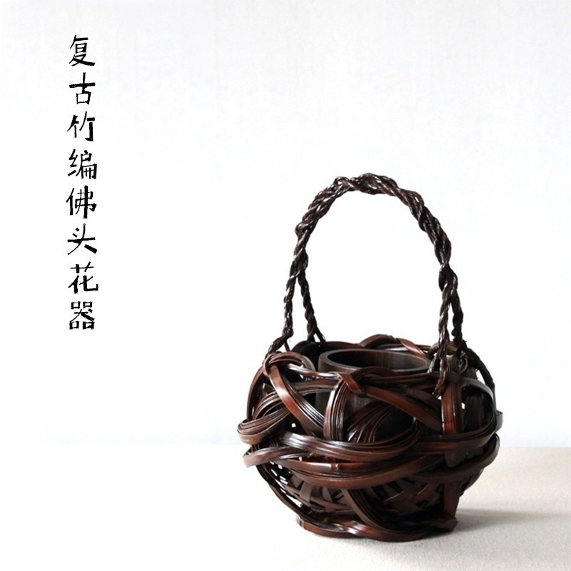 花器 花人 竹编 茶道 摆件禅 竹 插花 花篮 复古 出口日本 竹益堂