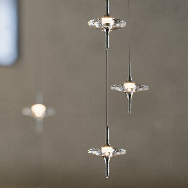 美式复古铬色水晶吊灯复试楼梯挑空简约餐厅轻奢法式床头卧室小吊