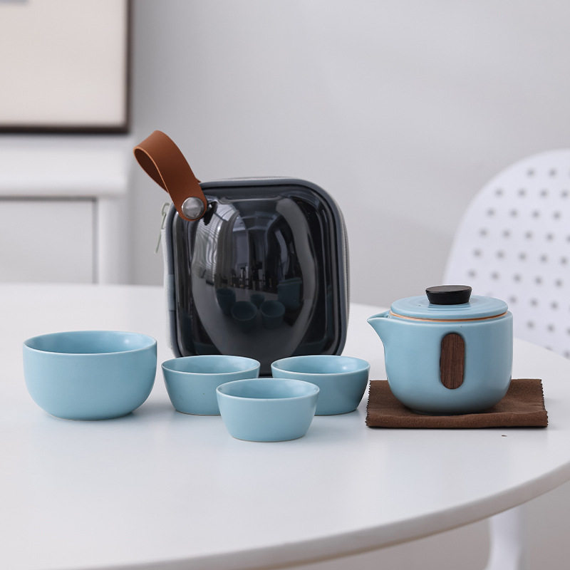 旅行茶具套装快客杯便携式露营户外旅游陶瓷泡茶杯一壶三杯茶壶