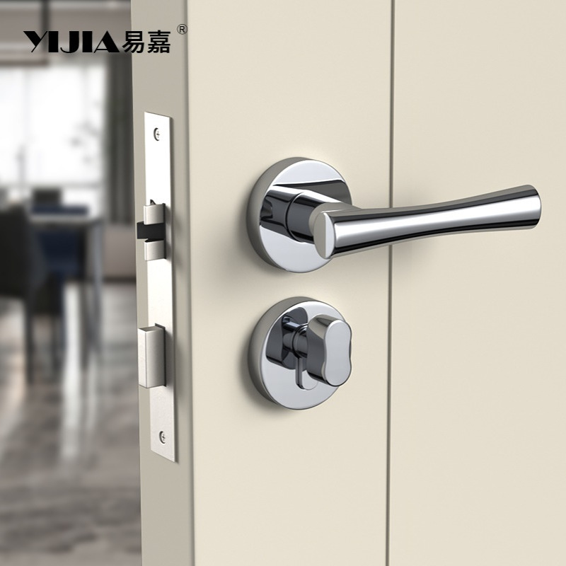 法式镀铬亮银色卧室门锁室内房门实木门把手通用型磁吸静音锁具