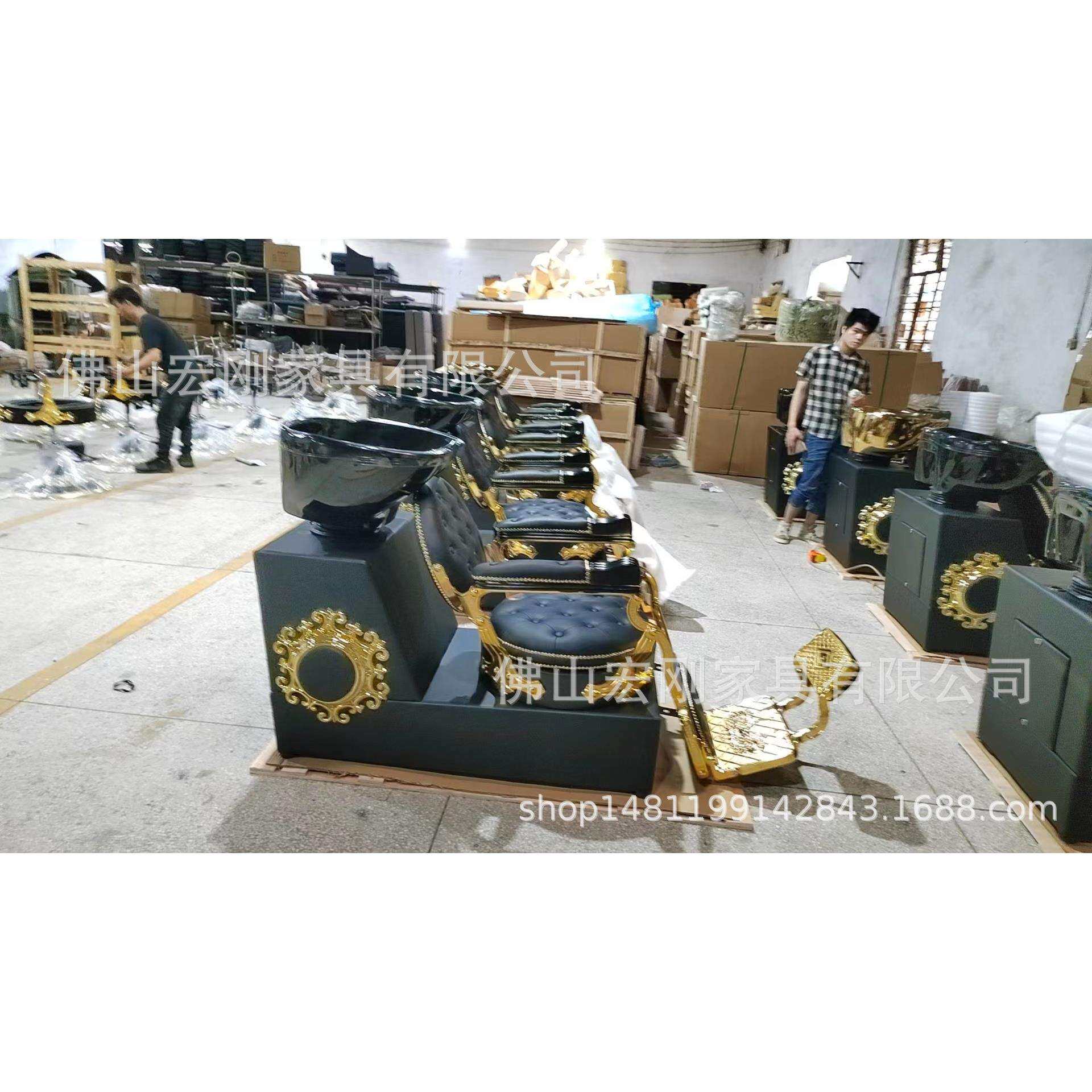轻奢镀金网红半躺理发店时尚洗头床简约高档发廊美发店陶瓷冲水床