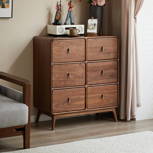 北美黑胡桃木六斗柜全实木家用收纳储物柜子抽屉柜卧室床尾置物柜