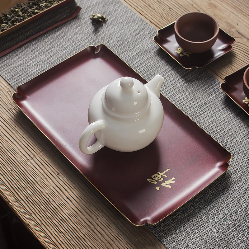 淘瓷八 紫铜禅字干泡盘茶盘家用干泡茶台长方型圆形简约茶盘批发