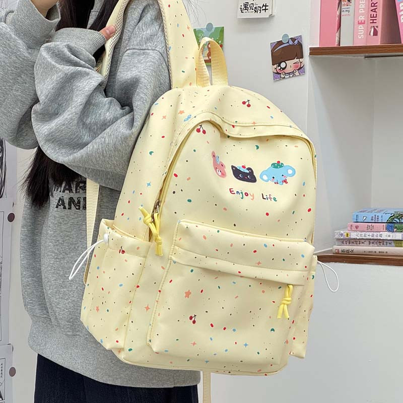 可爱印花双肩包女生高颜值高中生大容量大学校园背包初中生书包