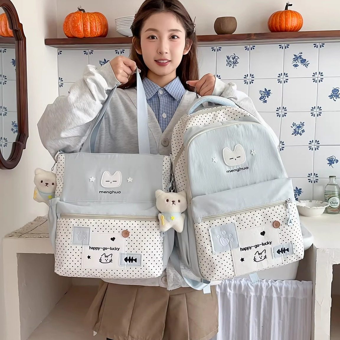 少女风可爱单肩双肩包高颜值百搭轻便初中生高中生大学生书包套装