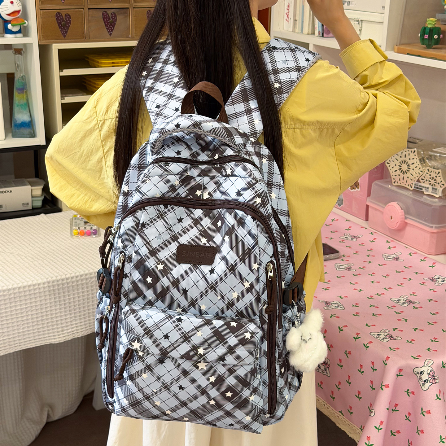 多巴胺波点书包女生初中生女高中生2026新款小众高颜值条纹双肩包