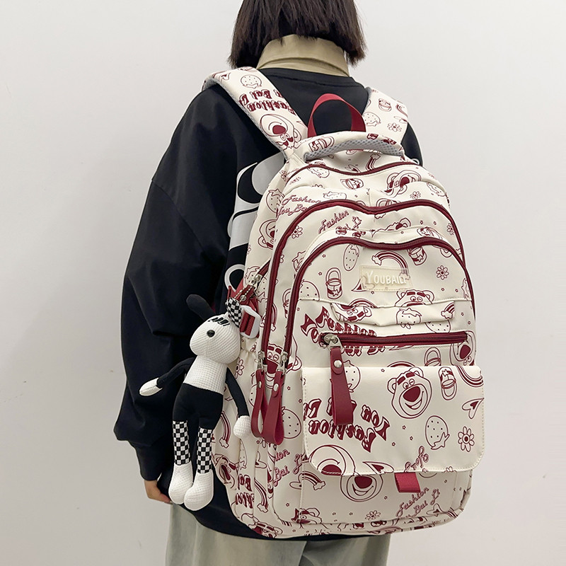 书包女初中生小学生大容量草莓熊2024新款高中大学生旅行轻便背包