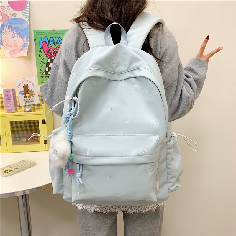 韩系书包女初中生雪花刺绣双肩包女学生大容量高颜值休闲少女背包