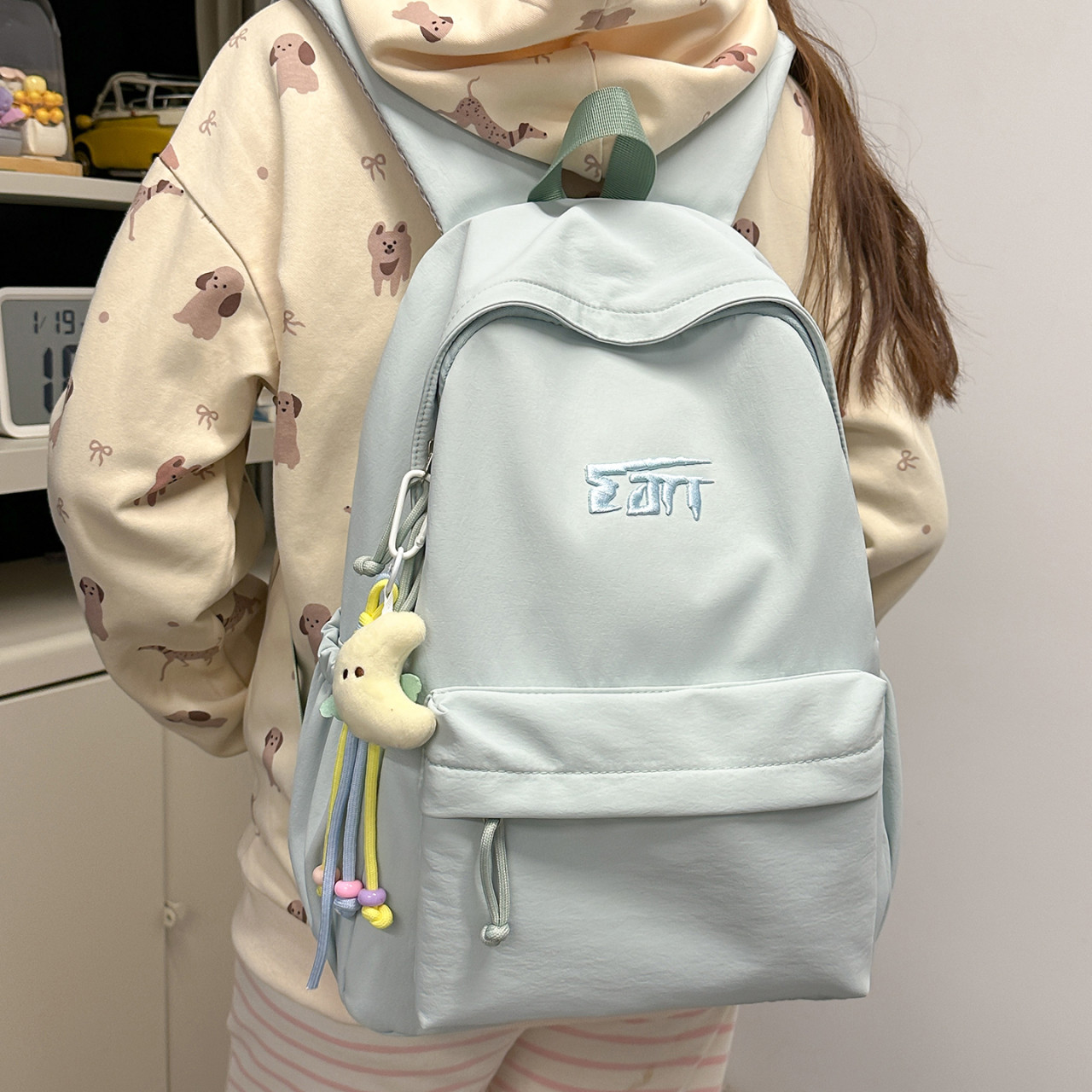 韩版简约双肩包女学生初中生高中生高颜值百搭校园书包大容量背包