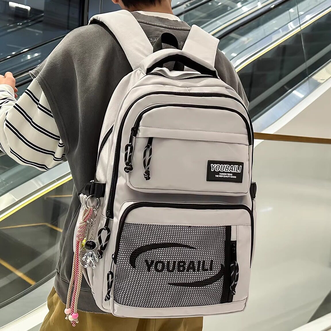 简约双肩包男女同款初中生高中生大学生减负护脊书包超大容量背包