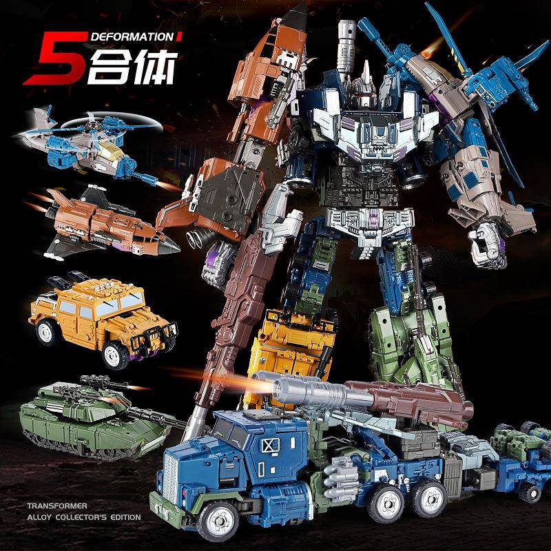 粤星变形玩具5合体超大号混天豹战神汽车机器人模型金刚飞机坦克