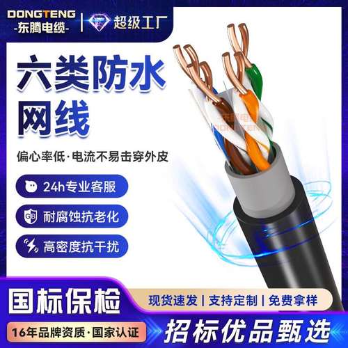 东腾六类防水网线双屏蔽无氧铜POE监控工程级防水晒室外网线千兆