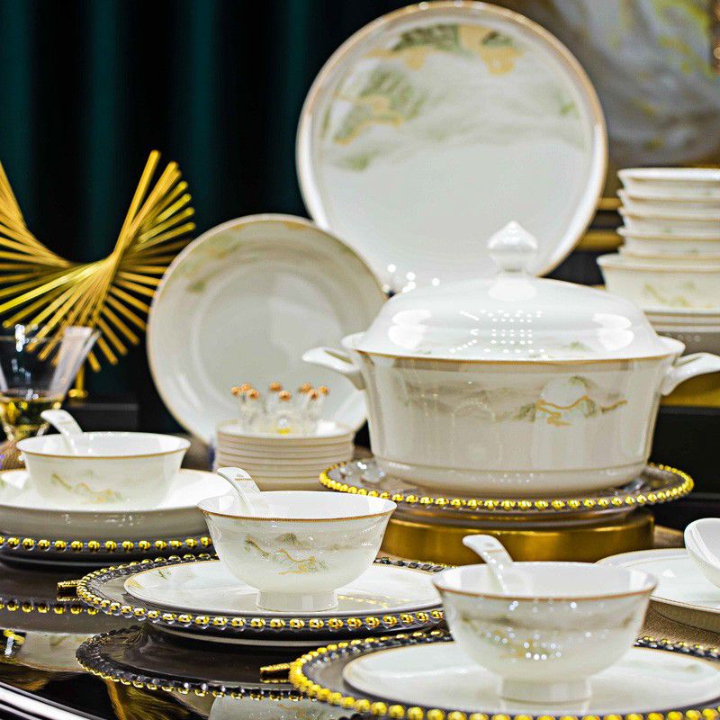 大好河山碗碟套装家用2025新款景德镇骨瓷陶瓷餐具碗盘子乔迁礼品