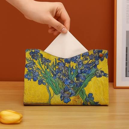 2025新款创意皮革油画纸巾盒轻奢风客厅车载收纳桌面高档