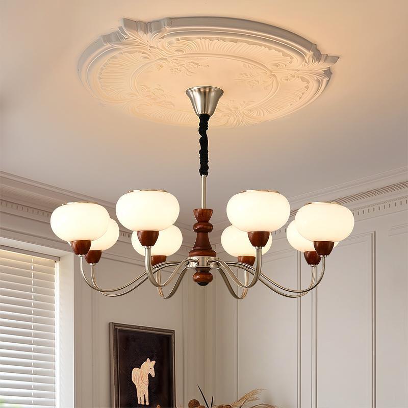 法式客厅吊灯中古实木卧室灯美式复古餐厅主灯新中式魔豆衣帽间灯