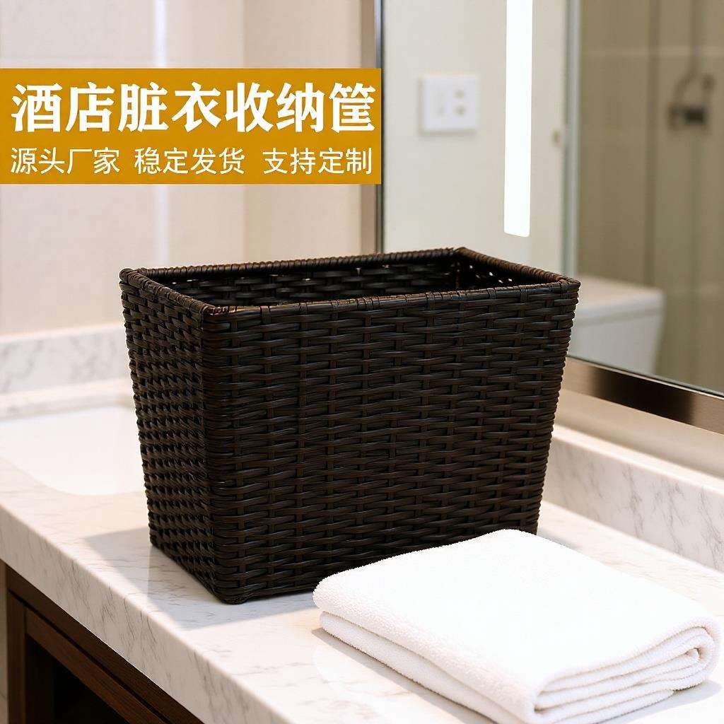 凰图工艺浴室客房脏衣框内置铁框架牢固无变形酒店手工藤编毛巾筐