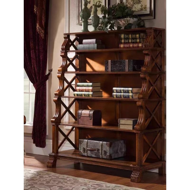 美式实木书柜书橱落地多层收纳书架欧式置物架简约儿童学生展示架