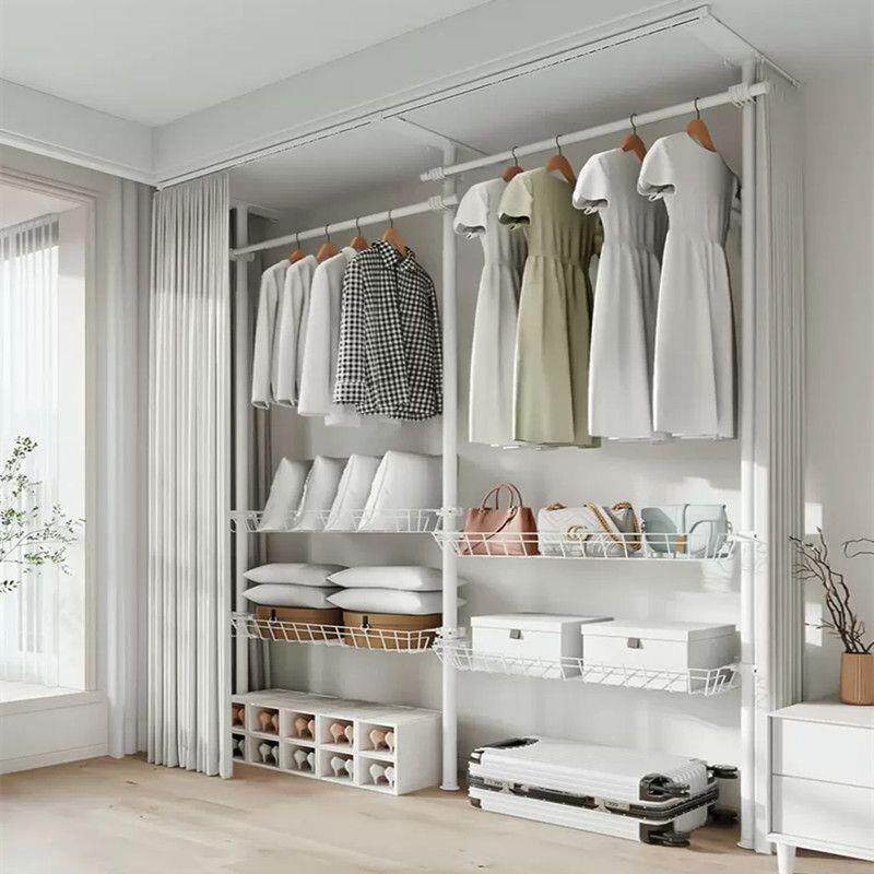 顶天立地衣架落地卧室开放式简易衣帽间置物架子组装衣柜家用安