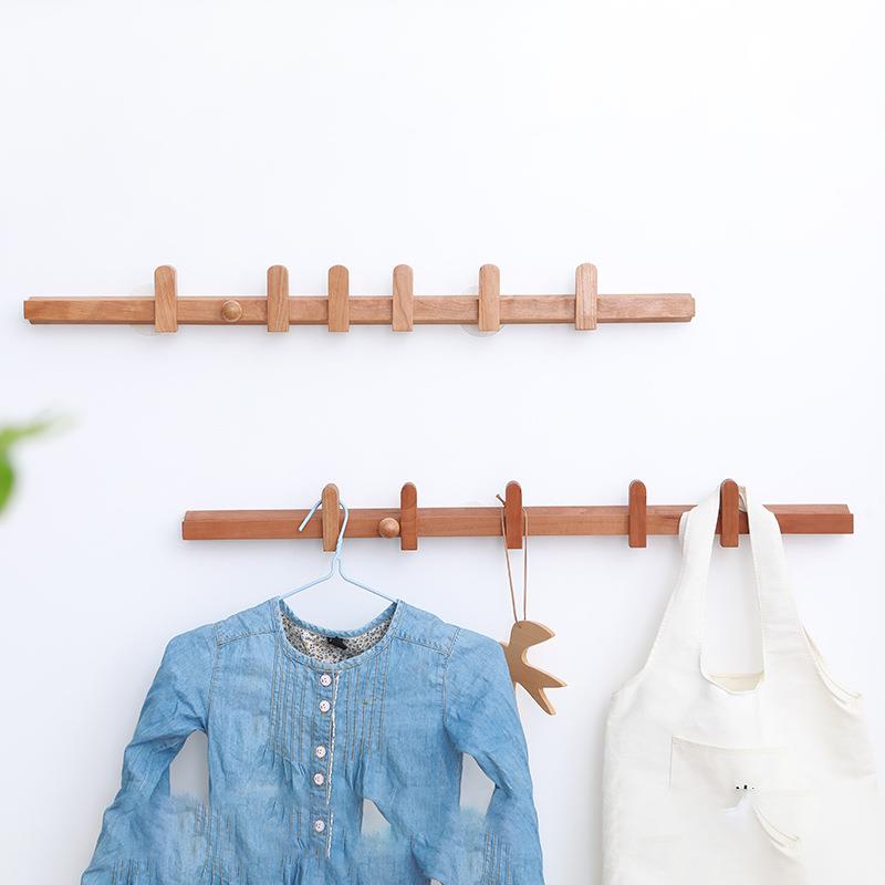 创意樱桃木可滑动挂衣钩玄关入户壁挂式木质衣帽整理架实木挂衣架