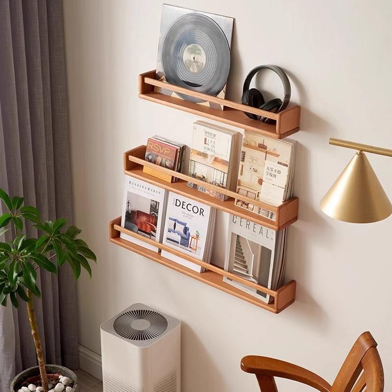 置物架墙上墙壁免打孔绘本架隔板实木木板挂墙收纳架一体靠墙