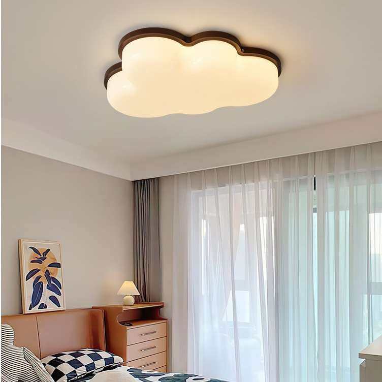 奶油风实木云朵全光谱LEDk及顶灯日式创意卧室吸顶灯儿童房护眼灯