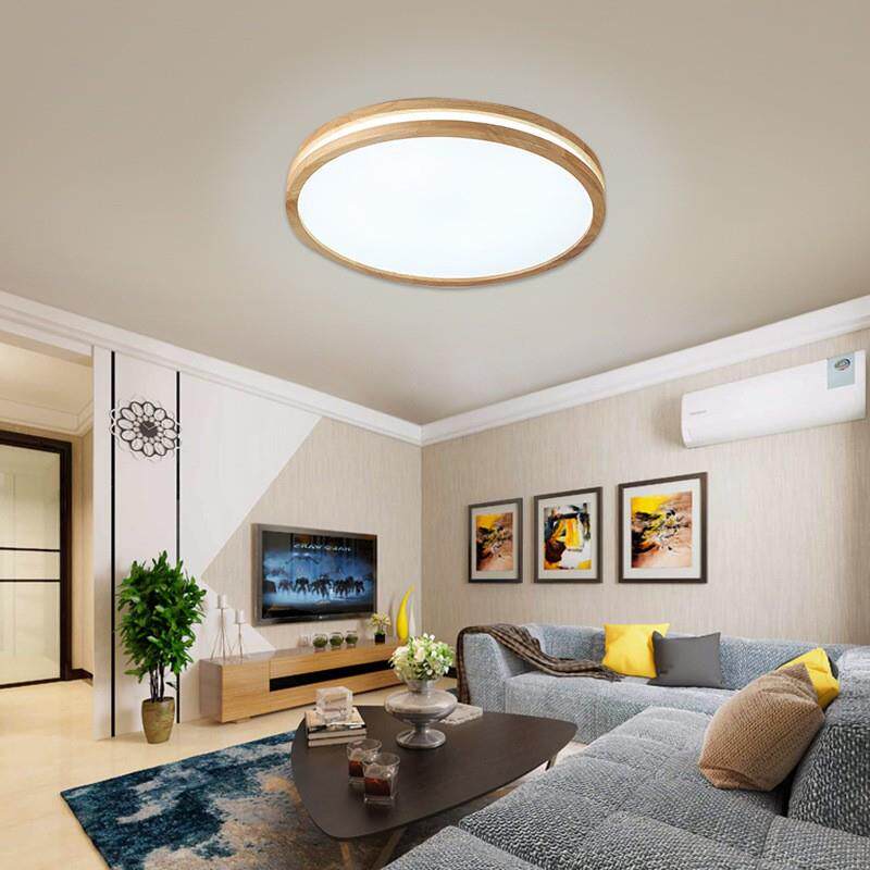 日式吸顶灯圆形实木质LED北欧原木卧室灯简约超薄榻榻米房间灯具